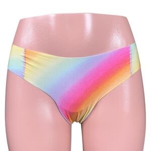 NWT Victoria's Secret PINK No Show Thong‎ Panty Neon Ombré Rainbow Medium